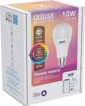 Лампа светодиодная GAUSS Smart home a60 10w 1055lm 2700-6500к e27 rgbw [1180112]