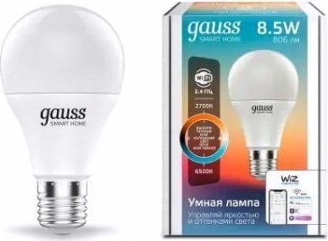Лампа светодиодная GAUSS Smart home a60 8,5w 806lm 2700-6500к e27 диммируемая led [1130112]