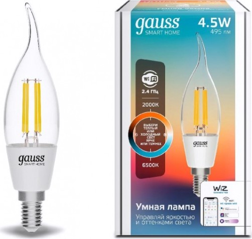Лампа светодиодная GAUSS Smart home filament сf35 4,5w 495lm 2000-6500к e14 [1280112]