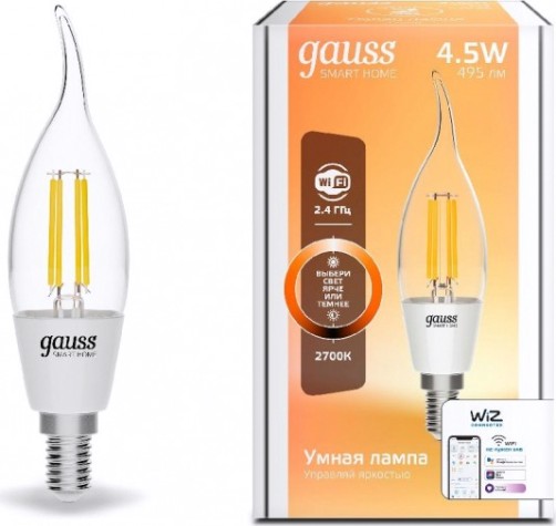 Лампа светодиодная GAUSS Smart home filament сf35 4,5w 495lm 2700к e14 диммируемая led [1260112]