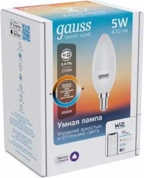 Лампа светодиодная GAUSS Smart home с37 5w 470lm 2700-6500к е14 диммируемая led [1110112]