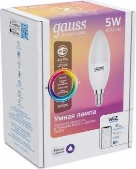 Лампа светодиодная GAUSS Smart home с37 5w 470lm 2700-6500к е14 rgbw диммируемая led [1190112]