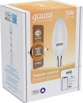 Лампа светодиодная GAUSS Smart home с37 5w 470lm 2700к е14 диммируемая led [1100112]