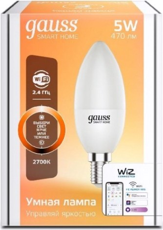 Лампа светодиодная GAUSS Smart home с37 5w 470lm 2700к е14 диммируемая led [1100112]