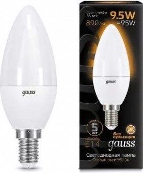 Лампа светодиодная GAUSS Свеча 9.5w 890lm 3000к e14 led [103101110]