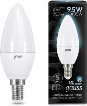 Лампа светодиодная GAUSS Свеча 9.5w 950lm 4100к e14 led [103101210]