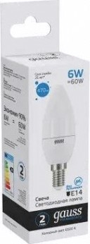 Лампа светодиодная GAUSS Свеча elementary 6w 470lm 6500k е14 led [33136]