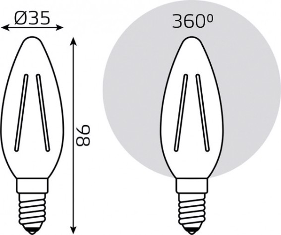 Лампа светодиодная GAUSS Свеча filament 7w 550lm 2700к е14 шаг. диммирование led [103801107-S]