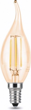 Лампа светодиодная GAUSS Свеча filament на ветру 5w 400lm 2700к е14 golden led [104801005]
