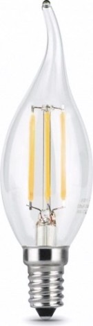 Лампа светодиодная GAUSS Свеча filament на ветру 7w 580lm 4100к е14 шаг. диммиров [104801207-S]