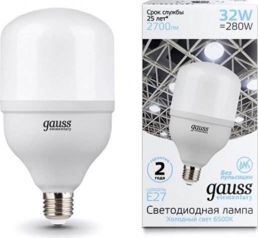 Лампа светодиодная GAUSS T100 elementary 32w 2700lm 6500k e27 led [63233]