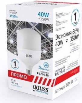 Лампа светодиодная GAUSS T120 elementary 40w 3150lm 6500k e27/e40 promo led [60434]