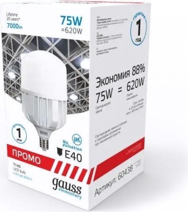 Лампа светодиодная GAUSS Т140 elementary 75w 7000lm 6500k e40 promo led [60438]