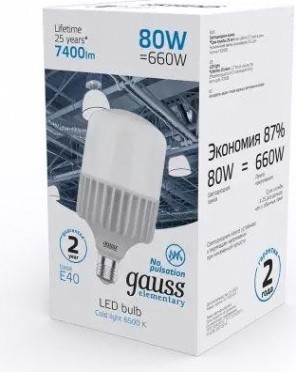 Лампа светодиодная GAUSS T140 elementary 80w 6400lm 6500k e40 led [63438]