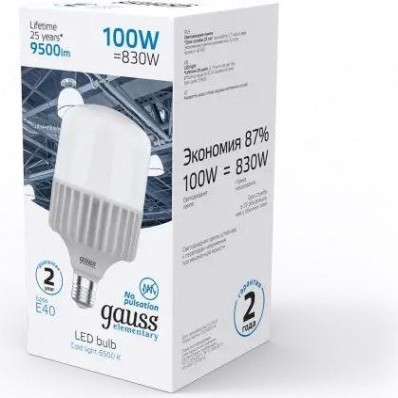 Лампа светодиодная GAUSS T160 elementary 100w 9500lm 6500k e40 led [63430]