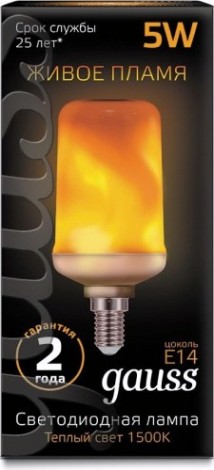 Лампа светодиодная GAUSS T65 t65 5w 20-80lm 1500k e14 flame led [157401105]