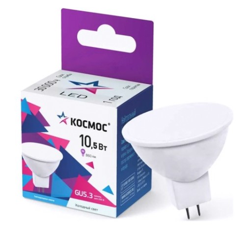 Лампа светодиодная КОСМОС 10.5W JCDR 230V GU5.3 6500K [LkecLED10.5wJCDRC65]