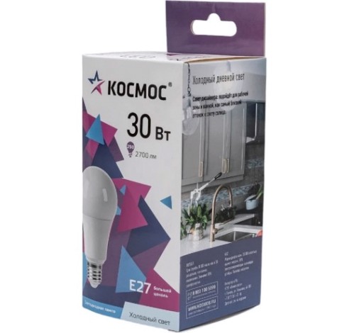 Лампа светодиодная КОСМОС 30W A70 E27 6500K 174-265B [LkecLED30wA70E2765]