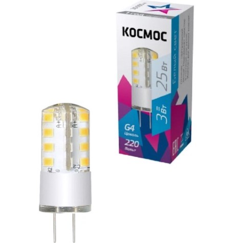 Лампа светодиодная КОСМОС 3Вт G4 220В 4500К силикон [LksmLED3wJCG4220v45]