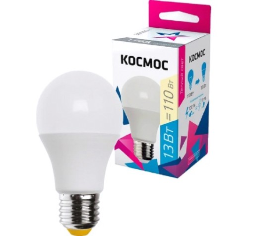 Лампа светодиодная КОСМОС А60 13W Е27 3000K [LkecLED13wA60E2730]