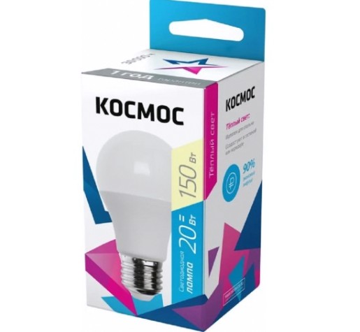 Лампа светодиодная КОСМОС А60 20W Е27 3000K [LkecLED20wA60E2730]