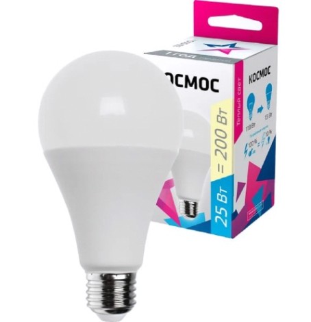 Лампа светодиодная КОСМОС А65 25W Е27 3000K [LkecLED25wA65E2730]