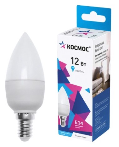 Лампа светодиодная КОСМОС CN 12W 220V E14 4500K [LkecLED12wCNE1445]