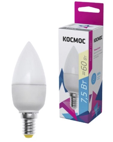 Лампа светодиодная КОСМОС CN 7.5W 220V E14 3000K [LkecLED7.5wCNE1430]