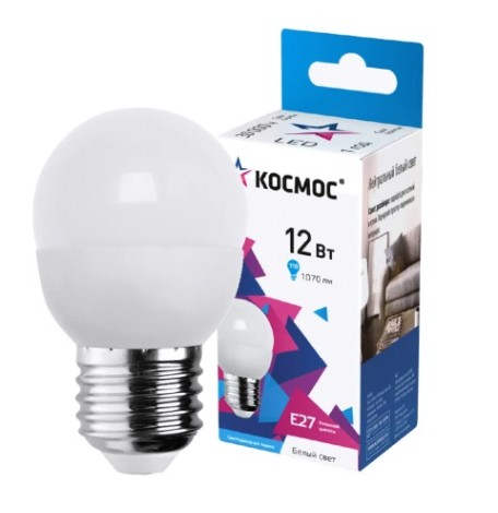 Лампа светодиодная КОСМОС GL45 12W 220V E27 4500K [LkeLED12wGL45E2745]