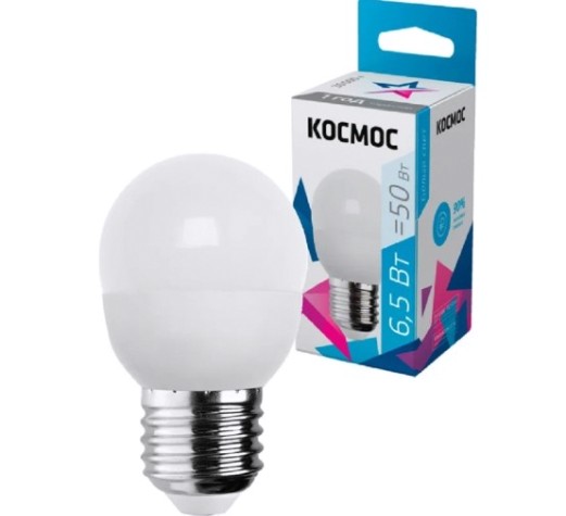 Лампа светодиодная КОСМОС GL45 6,5W 220V E27 4500K [LkecLED6.5wGL45E2745]