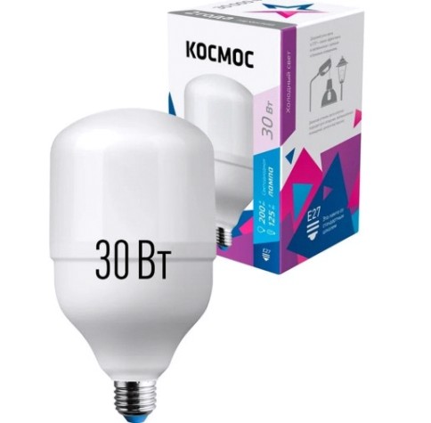 Лампа светодиодная КОСМОС HWLED 30W 220V E27 6500К переходник на E40 [LksmHWLED30WE2765]