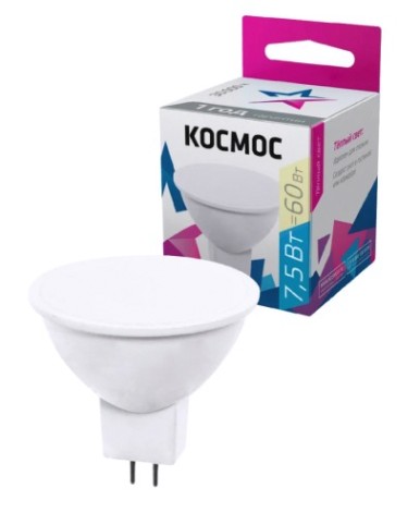 Лампа светодиодная КОСМОС JCDR 7.5W 220V GU5.3 3000K [LkecLED7.5wJCDRC30]