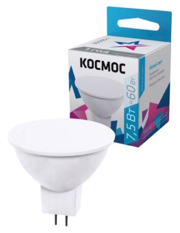 Лампа светодиодная КОСМОС JCDR 7.5W 220V GU5.3 4500K [LkecLED7.5wJCDRC45]