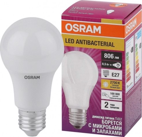 Лампа светодиодная Osram LED Antibacterial cla60 8,5w/827 230vfr e27 [4058075560994]