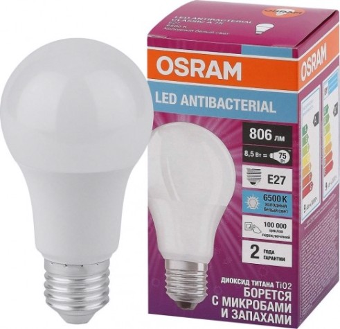 Лампа светодиодная Osram LED Antibacterial cla60 8,5w/865 230vfr e27 [4058075561014]