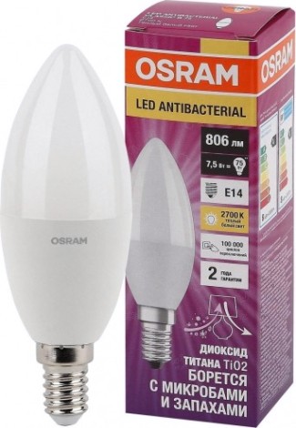 Лампа светодиодная Osram LED Antibacterial clb60 7,5w/827 230vfr e14 [4058075561250]