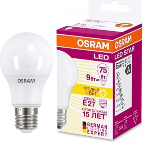 Лампа светодиодная Osram LED Star A 75 8.5вт 2700к e27 806лм [4052899971554]
