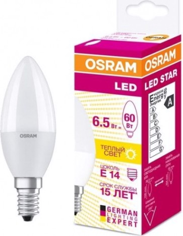Лампа светодиодная Osram LED Star B 60 6.5вт 3000к e14 550лм [4058075134171]