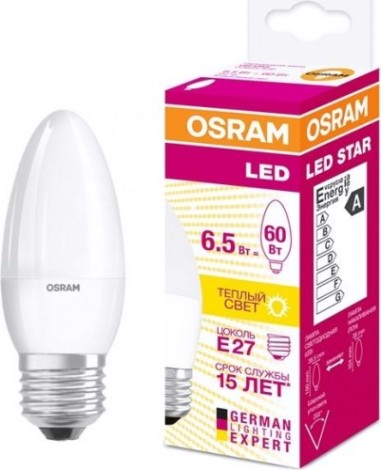 Лампа светодиодная Osram LED Star B 60 6.5вт 3000к e27 550лм [4058075134232]