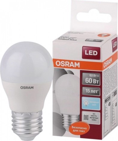 Лампа светодиодная Osram LED Star B 60 p 60 6.5w/840 6.5вт 4000к e27 550лм [4058075134324]