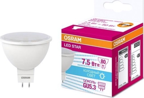 Лампа светодиодная Osram LED Star MR16 7.5вт 4000к gu5.3 700лм (замена 75вт) [4058075229099]