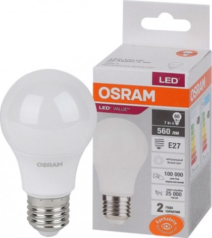 Лампа светодиодная Osram LED VALUE cla60 7sw/840 230v e27 10x1 [4058075578760]