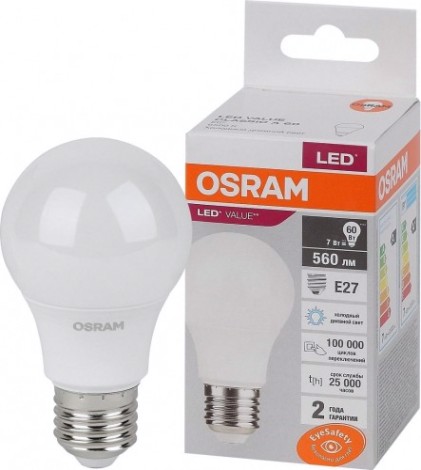 Лампа светодиодная Osram LED VALUE cla60 7sw/865 230v e27 10x1 [4058075578791]