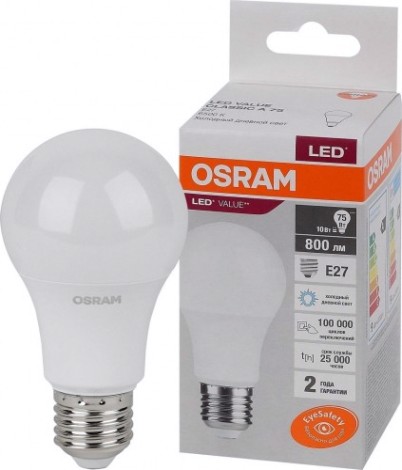 Лампа светодиодная Osram LED VALUE cla75 10sw/865 230v e27 10x1 [4058075578913]