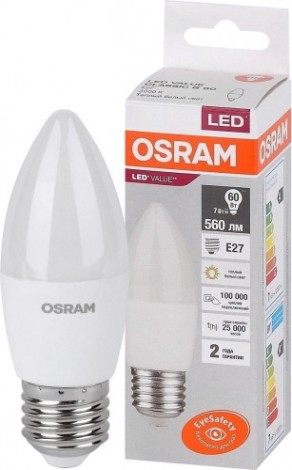 Лампа светодиодная Osram LED VALUE clb60 7sw/830 230v e27 10x1 [4058075579446]