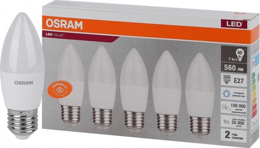 Лампа светодиодная Osram LED VALUE clb60 7sw/865 230v e27 (уп 5 шт) [4058075578074]