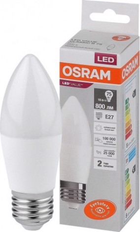 Лампа светодиодная Osram LED VALUE clb75 10sw/840 230v e27 10x1 [4058075579569]