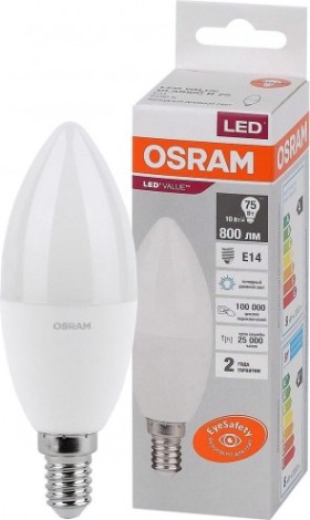 Лампа светодиодная Osram LED VALUE clb75 10sw/865 230v e14 10x1 [4058075579262]