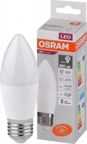 Лампа светодиодная Osram LED VALUE clb75 10sw/865 230v e27 10x1 [4058075579590]