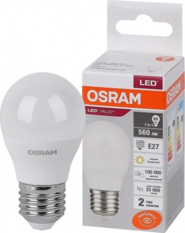 Лампа светодиодная Osram LED VALUE clp60 7sw/830 230v e27 10x1 [4058075579804]